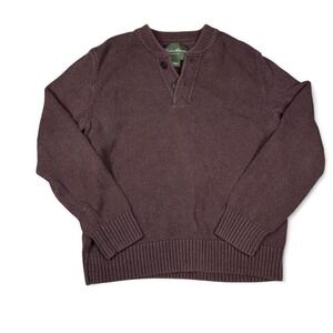 Eddie Bauer Sweater Mens Large Brown Knit Henley Casual Outdoor